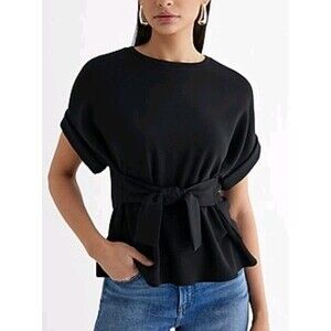 Express Crew Neck Tie Front Tee Women Small Blouse Top Business Casual Office